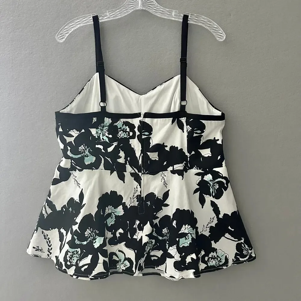 Torrid Floral Peplum Structured Tank Top Black White Lined Blouse Sz 1 / XL - Picture 5 of 12